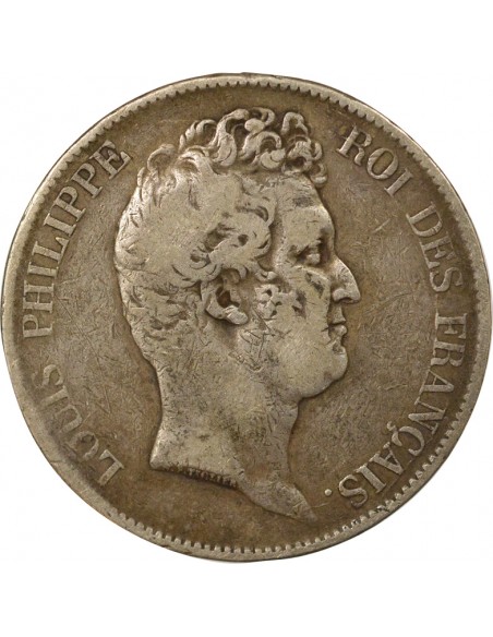 Louis-Philippe Ier Tranche en Creux 5 francs Argent 1830 D Lyon