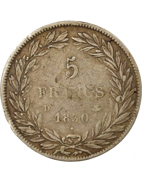 Louis-Philippe Ier Tranche en Creux 5 francs Argent 1830 D Lyon