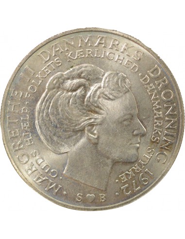 Danemark Marguerite II Accession au Throne 10 kroner Argent 1972 Copenhague