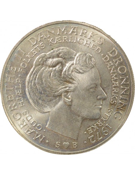 Danemark Marguerite II Accession au Throne 10 kroner Argent 1972 Copenhague