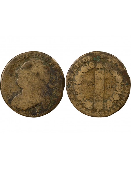 Louis XVI au Faisceau 12 deniers Métal de Cloche 1792 T. Saumur