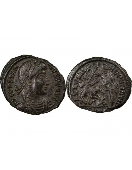 Rome Empire Constance II Soldat terrassant Cavalier 1 ae Cuivre 354 Thessalonique