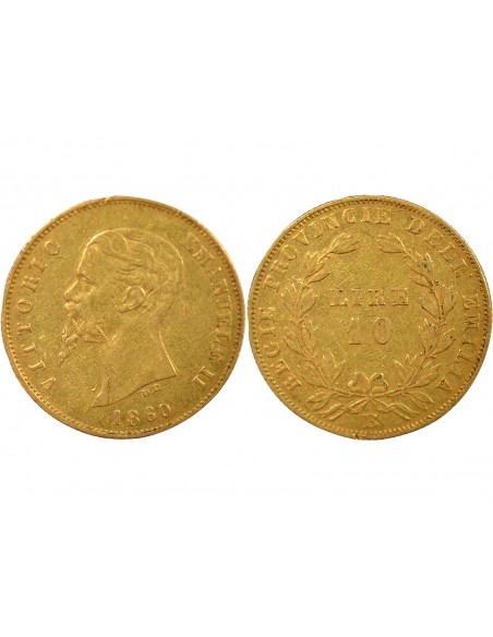 Etats Italiens Victor Emmanuel II 10 lire Or 1860 B Bologne