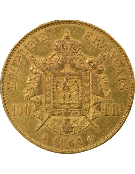 Napoléon III Tête laurée 100 francs Or 1864 A - Paris