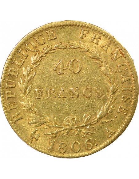Roi d'Italie Tête nue 40 francs Or 1806 A - Paris