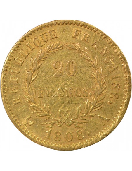 Roi d'Italie République 20 francs Or 1808 A - Paris