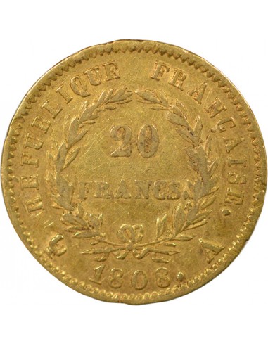 Roi d'Italie République 20 francs Or 1808 A - Paris