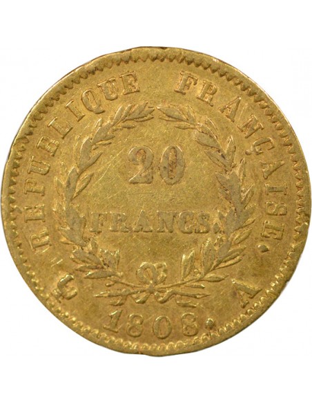 Roi d'Italie République 20 francs Or 1808 A - Paris
