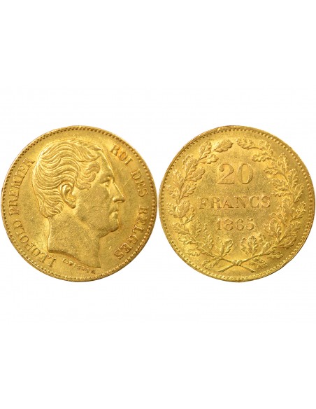 Belgique Léopold Ier 20 francs Or 1865 B. Bruxelles
