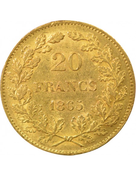 Belgique Léopold Ier 20 francs Or 1865 B. Bruxelles