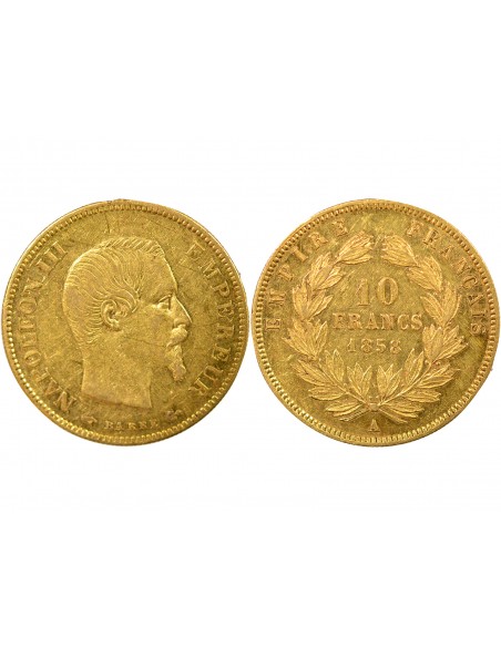 Napoléon III Tête nue 10 francs Or 1858 A - Paris