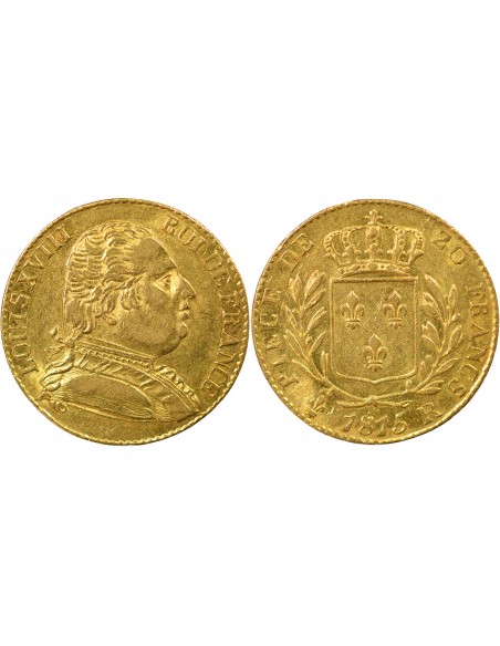 Louis XVIII Buste Habillé 20 francs Or 1815 Londres