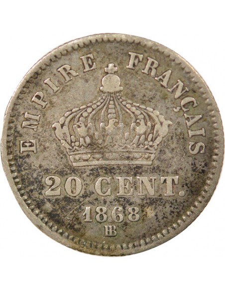Napoléon III Grand Module 20 centimes Argent 1868 BB Strasbourg