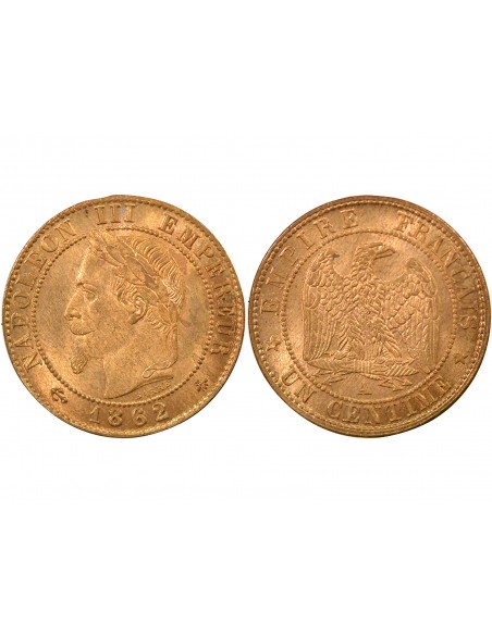 Napoléon III Tête Laurée 1 centime Bronze 1862 A - Paris