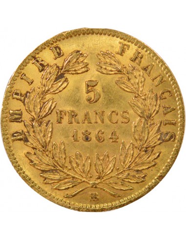 Napoléon III Tête laurée 5 francs Or 1864 BB Strasbourg