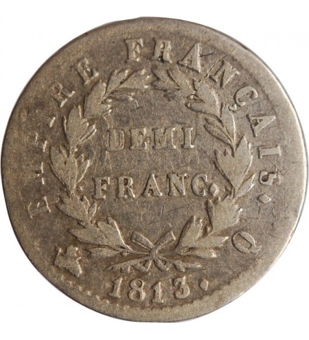 NAPOLEON Ier﻿ - 1/2 FRANC ARGENT 1813 Q PERPIGNAN