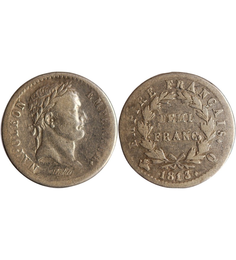NAPOLEON Ier﻿ - 1/2 FRANC ARGENT 1813 Q PERPIGNAN