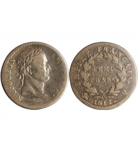 NAPOLEON Ier﻿ - 1/2 FRANC ARGENT 1813 Q PERPIGNAN