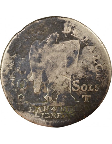 Louis XVI Au Génie 30 sols Argent 1792 T Nantes