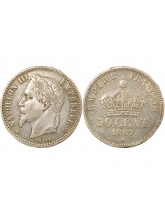 Napoléon III Tête Laurée 50 centimes Argent 1867 A - Paris