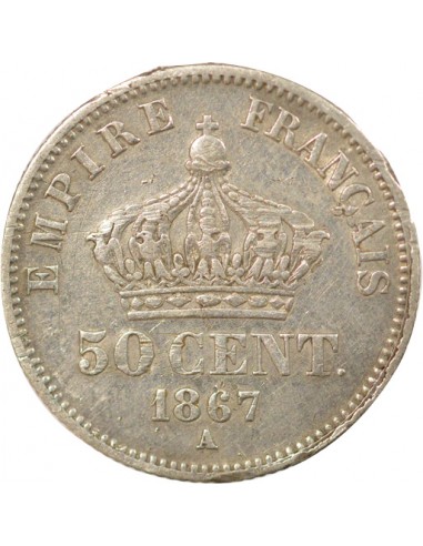 Napoléon III Tête Laurée 50 centimes Argent 1867 A - Paris