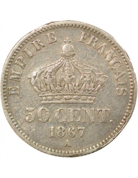 Napoléon III Tête Laurée 50 centimes Argent 1867 A - Paris