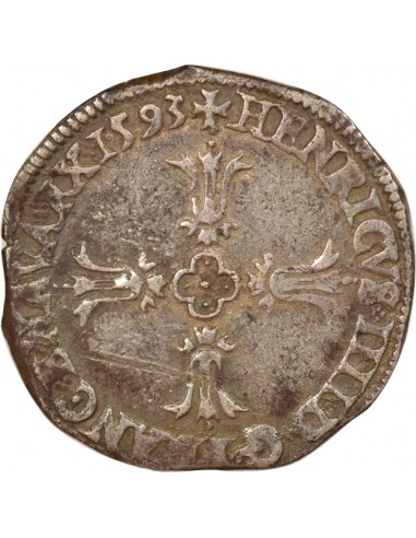 Roi de Navarre et de France Croix Feuillue 1/4 écu Argent 1593 L Bayonne