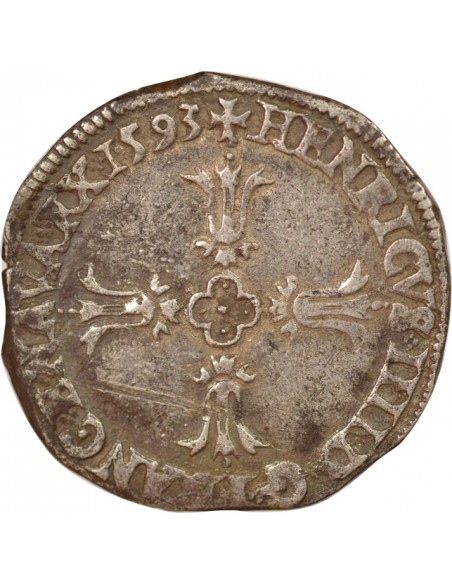 Roi de Navarre et de France Croix Feuillue 1/4 écu Argent 1593 L Bayonne