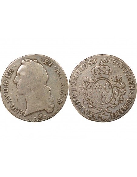 Louis XV Au Bandeau 1 ecu Argent 1758 Pau