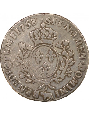 Louis XV Au Bandeau 1 ecu Argent 1758 Pau