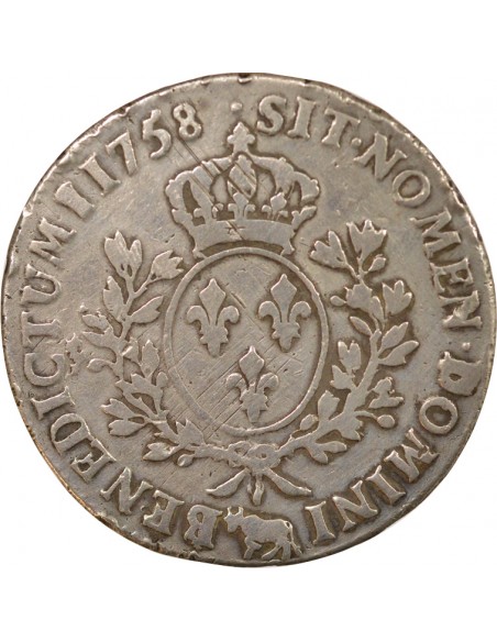 Louis XV Au Bandeau 1 ecu Argent 1758 Pau