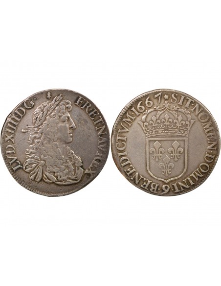 Louis XIV Au Buste Juvénile 1 ecu Argent 1667 9 Rennes