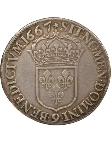 Louis XIV Au Buste Juvénile 1 ecu Argent 1667 9 Rennes