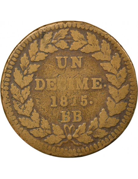 Louis XVIII 1 décime Bronze 1815 BB Strasbourg