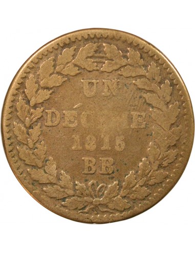 Louis XVIII Sans Points 1 décime Bronze 1815 BB Strasbourg