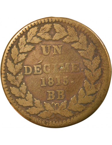 Louis XVIII 1 décime Bronze 1815 BB Strasbourg