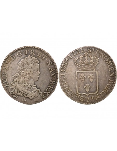 Louis XV De France 1 ecu Argent 1721 B Rouen