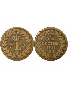 Louis XVIII 1 décime Bronze 1815 BB Strasbourg
