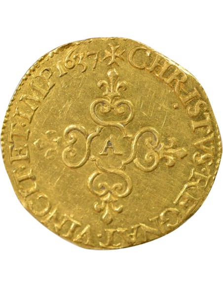 Louis XIII Au Soleil 1 ecu d'or Or 1637 A - Paris