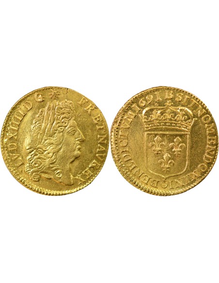 Louis XIV A l'Ecu 1 louis d'or Or 1691 B Rouen