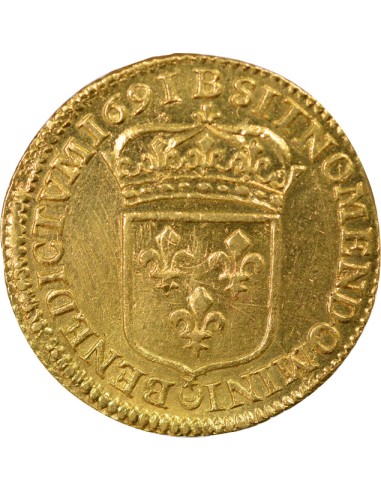 Louis XIV A l'Ecu 1 louis d'or Or 1691 B Rouen