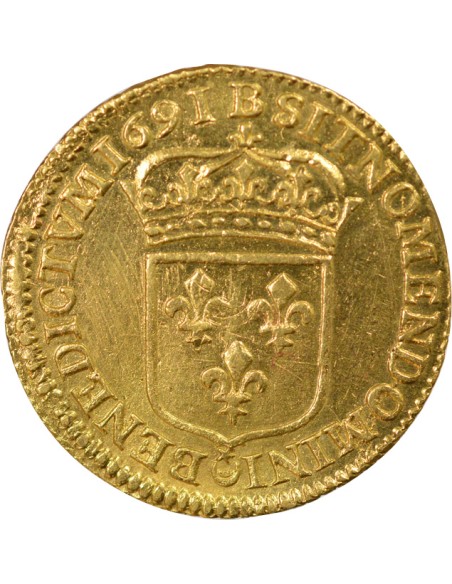 Louis XIV A l'Ecu 1 louis d'or Or 1691 B Rouen