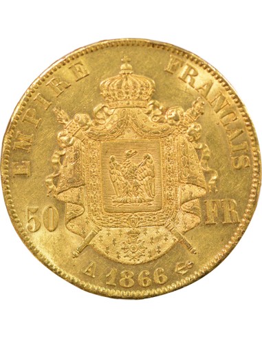 Napoléon III Tête laurée 50 francs Or 1866 A - Paris
