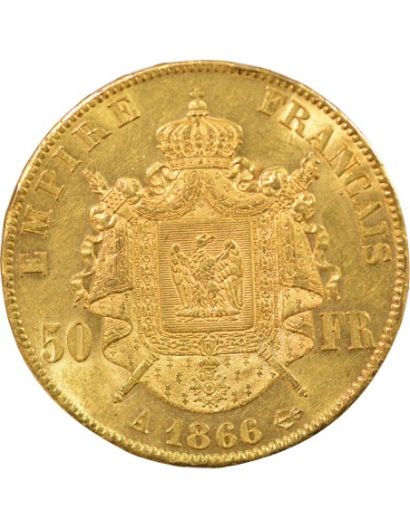 Napoléon III Tête laurée 50 francs Or 1866 A - Paris