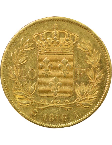 Louis XVIII Tête nue 40 francs Or 1816 L Bayonne