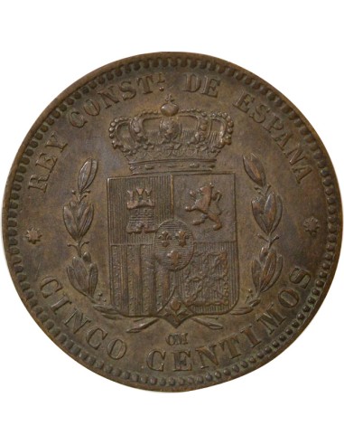 Espagne Alphonse XII d'Espagne 5 centimos Cuivre 1879 Barcelone