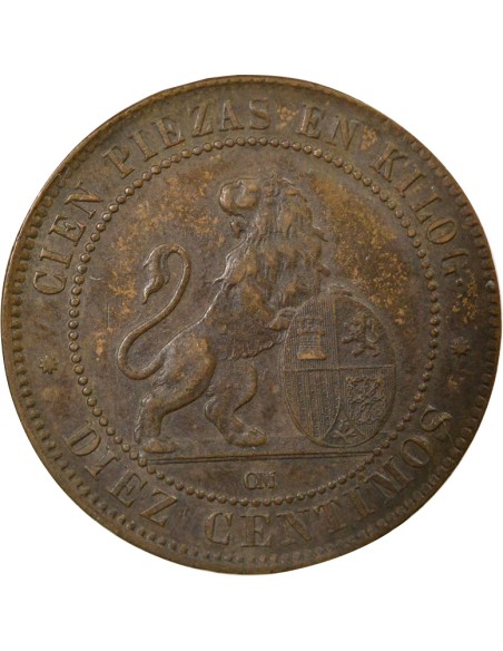 Espagne Gouvernement Provisoire 10 centimos Cuivre 1870 Barcelone