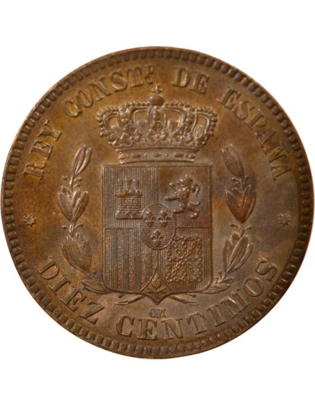 Espagne Alphonse XII d'Espagne 10 centimos Cuivre 1878 Barcelone