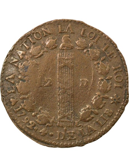 Louis XVI au Faisceau 12 denier Cuivre 1792 BB Strasbourg