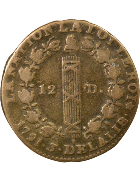Louis XVI Au Faisceau 12 denier Cuivre 1791 A - Paris